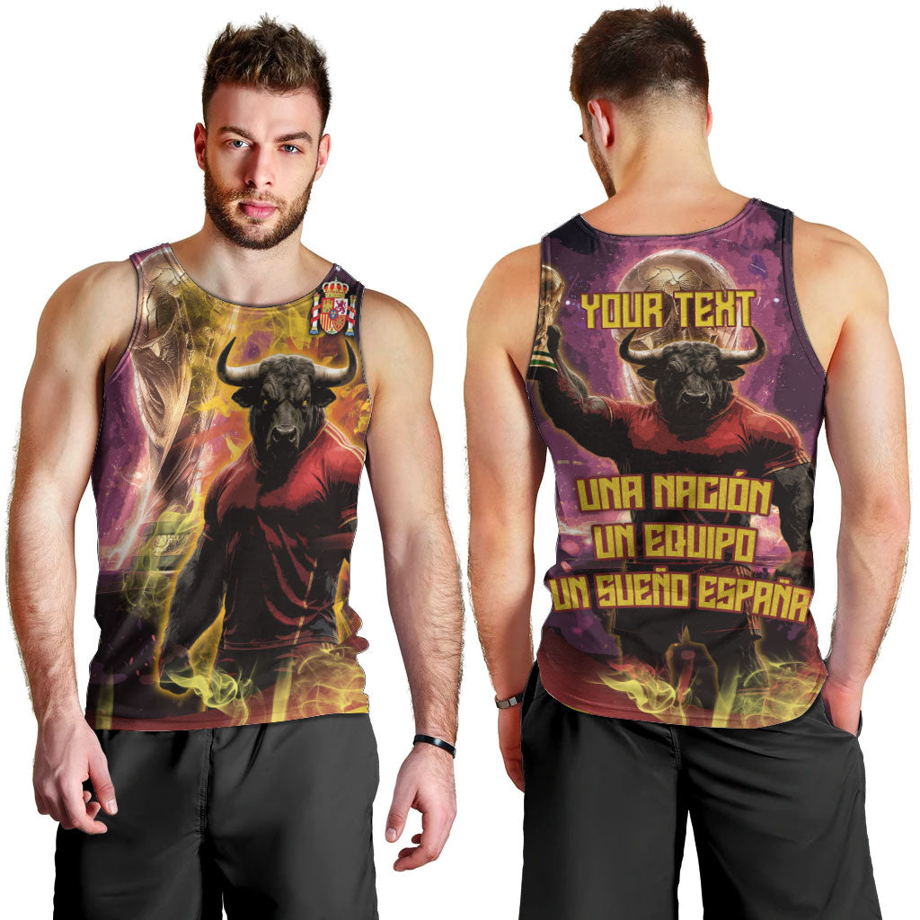 Personalized Spain Football Bull Mascot Men Tank Top Spanish Pride Champion Trophy Graphic Art
