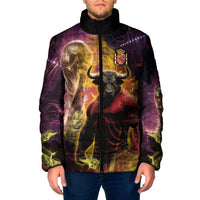 Personalized Spain Football Bull Mascot Padded Jacket Spanish Pride Champion Trophy Graphic Art