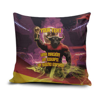 Personalized Spain Football Bull Mascot Pillow Cover Spanish Pride Champion Trophy Graphic Art