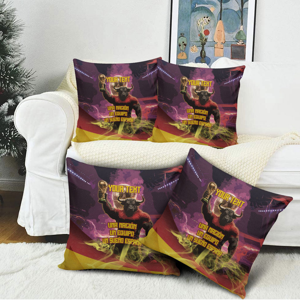 Personalized Spain Football Bull Mascot Pillow Cover Spanish Pride Champion Trophy Graphic Art