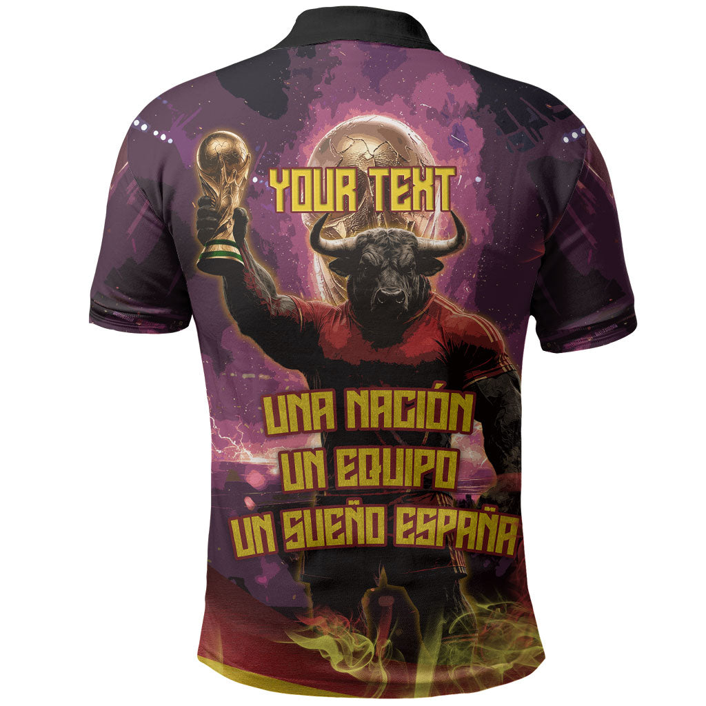 Personalized Spain Football Bull Mascot Polo Shirt Spanish Pride Champion Trophy Graphic Art