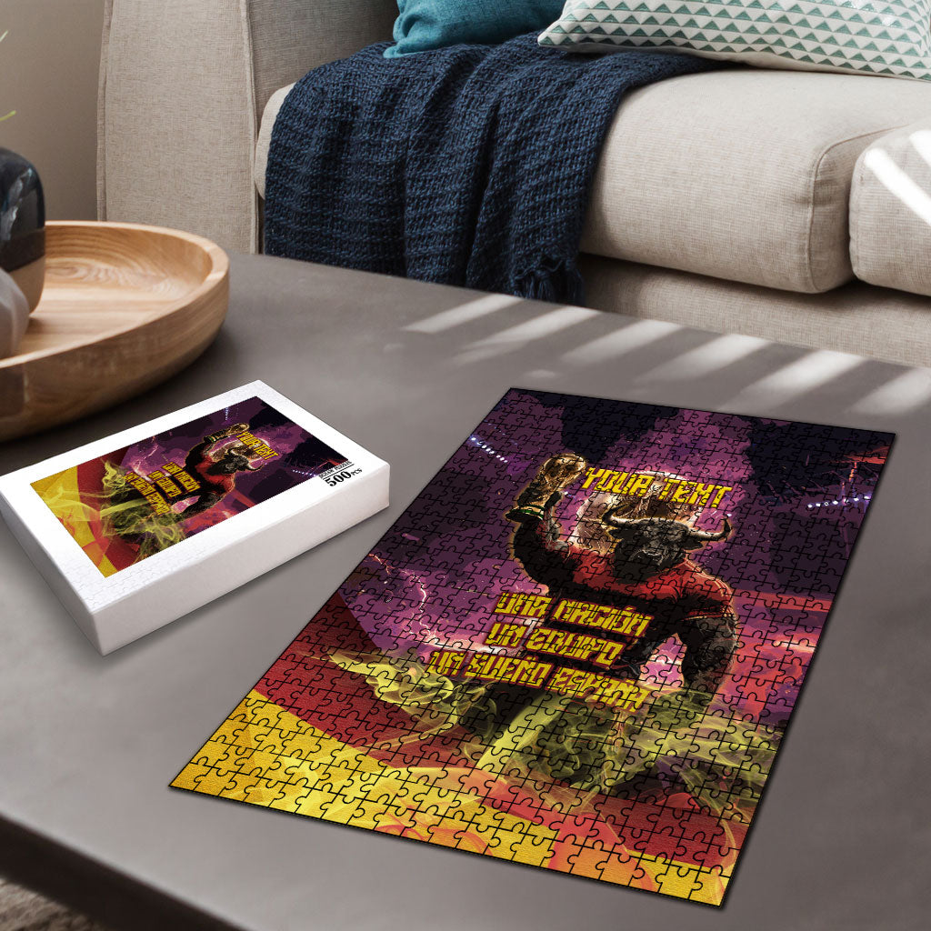 Personalized Spain Football Bull Mascot Puzzle Spanish Pride Champion Trophy Graphic Art