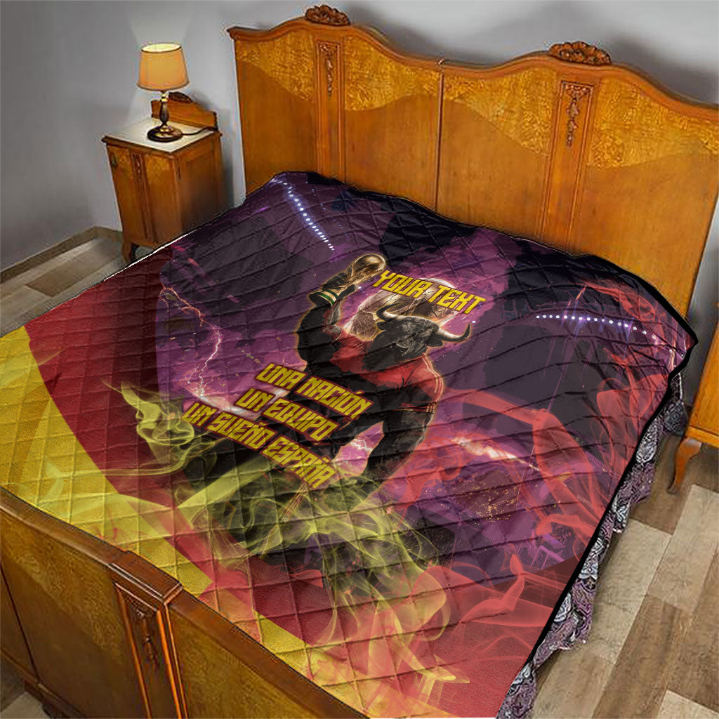 Personalized Spain Football Bull Mascot Quilt Spanish Pride Champion Trophy Graphic Art