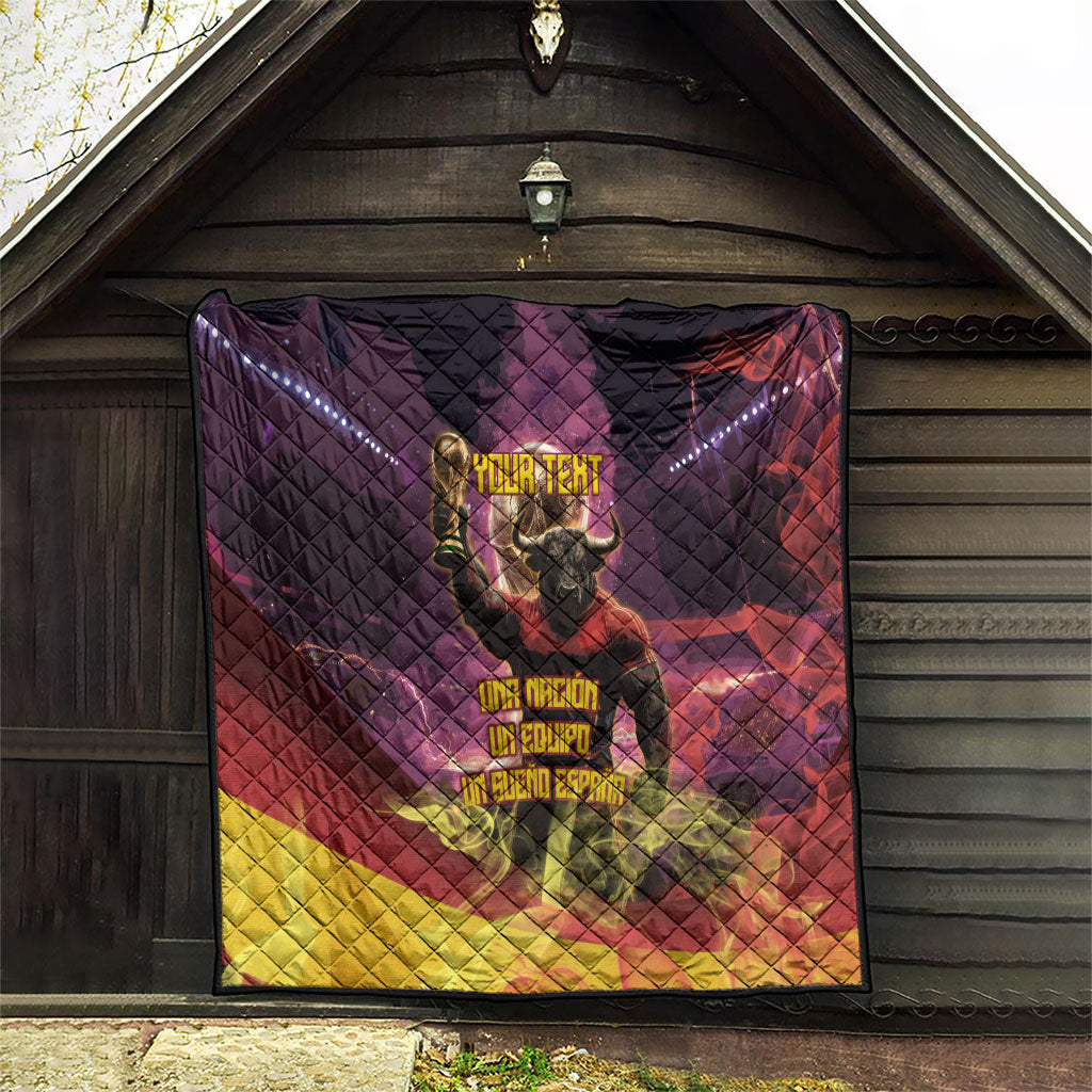 Personalized Spain Football Bull Mascot Quilt Spanish Pride Champion Trophy Graphic Art