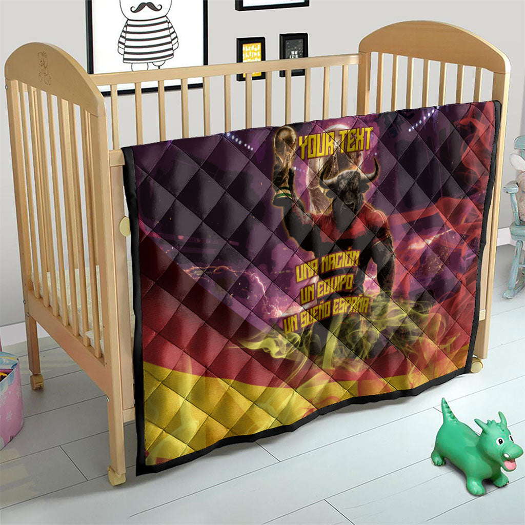 Personalized Spain Football Bull Mascot Quilt Spanish Pride Champion Trophy Graphic Art