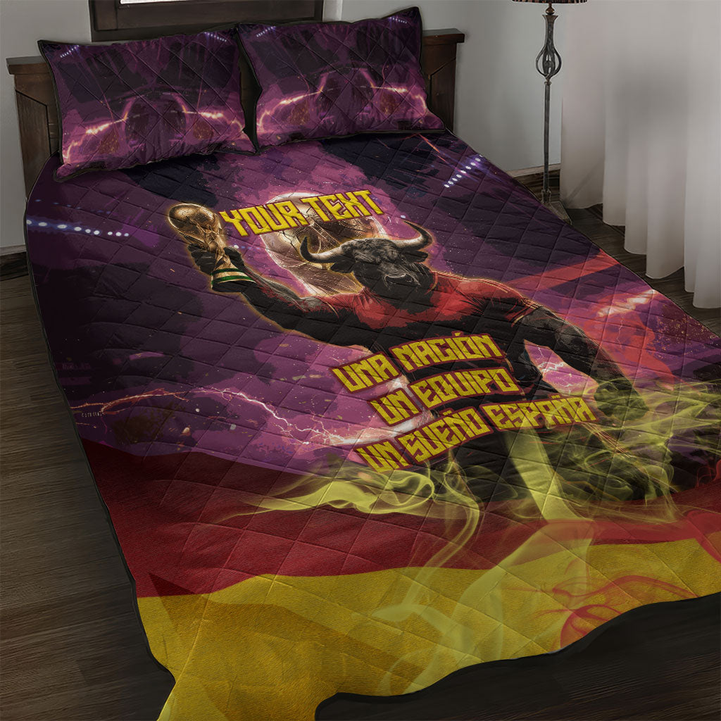 Personalized Spain Football Bull Mascot Quilt Bed Set Spanish Pride Champion Trophy Graphic Art