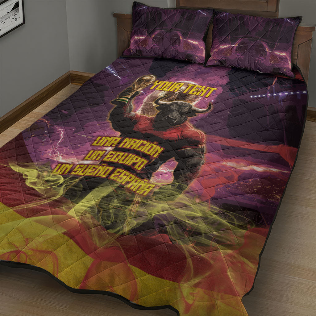 Personalized Spain Football Bull Mascot Quilt Bed Set Spanish Pride Champion Trophy Graphic Art