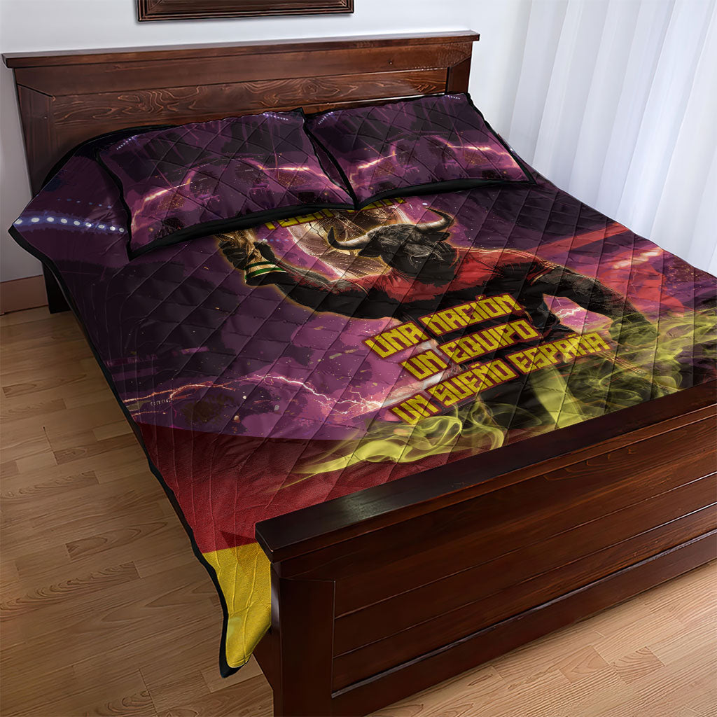 Personalized Spain Football Bull Mascot Quilt Bed Set Spanish Pride Champion Trophy Graphic Art