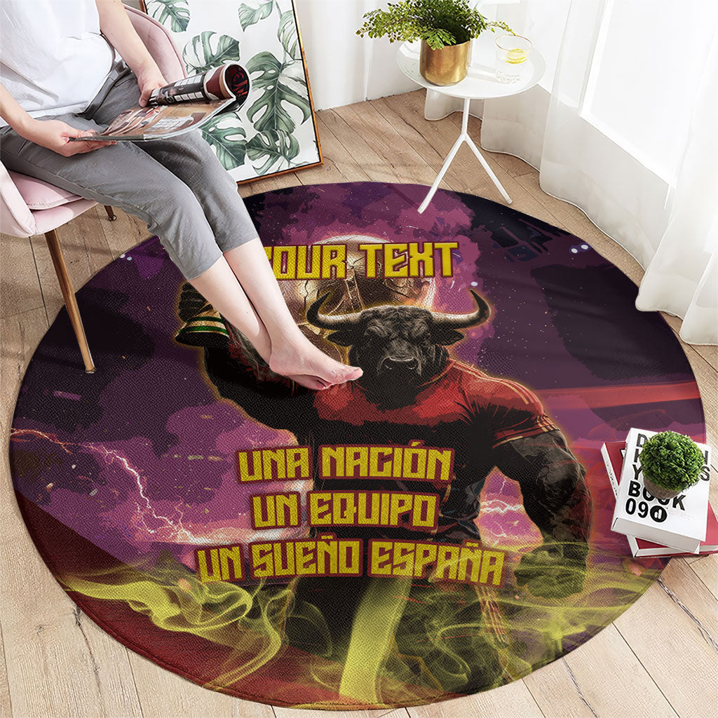 Personalized Spain Football Bull Mascot Round Carpet Spanish Pride Champion Trophy Graphic Art