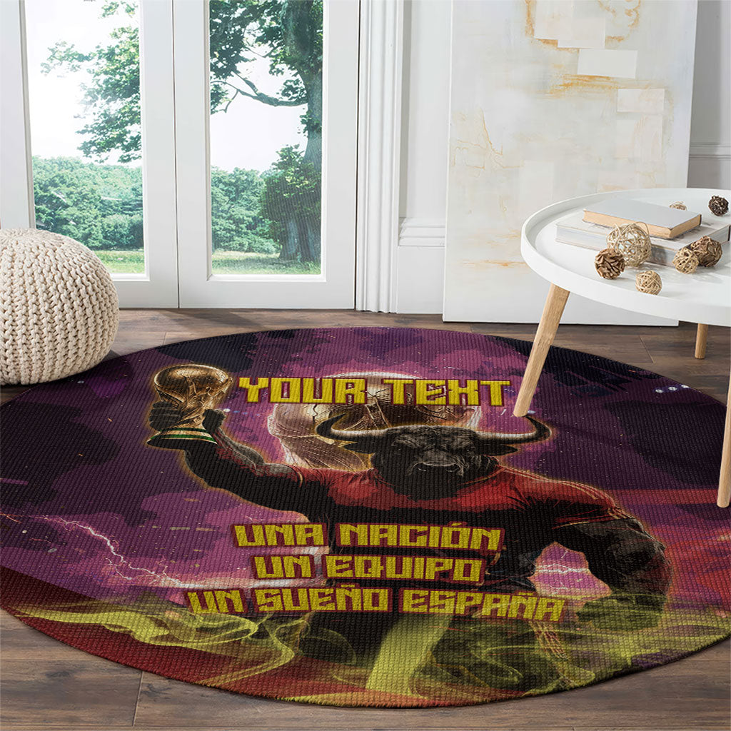 Personalized Spain Football Bull Mascot Round Carpet Spanish Pride Champion Trophy Graphic Art