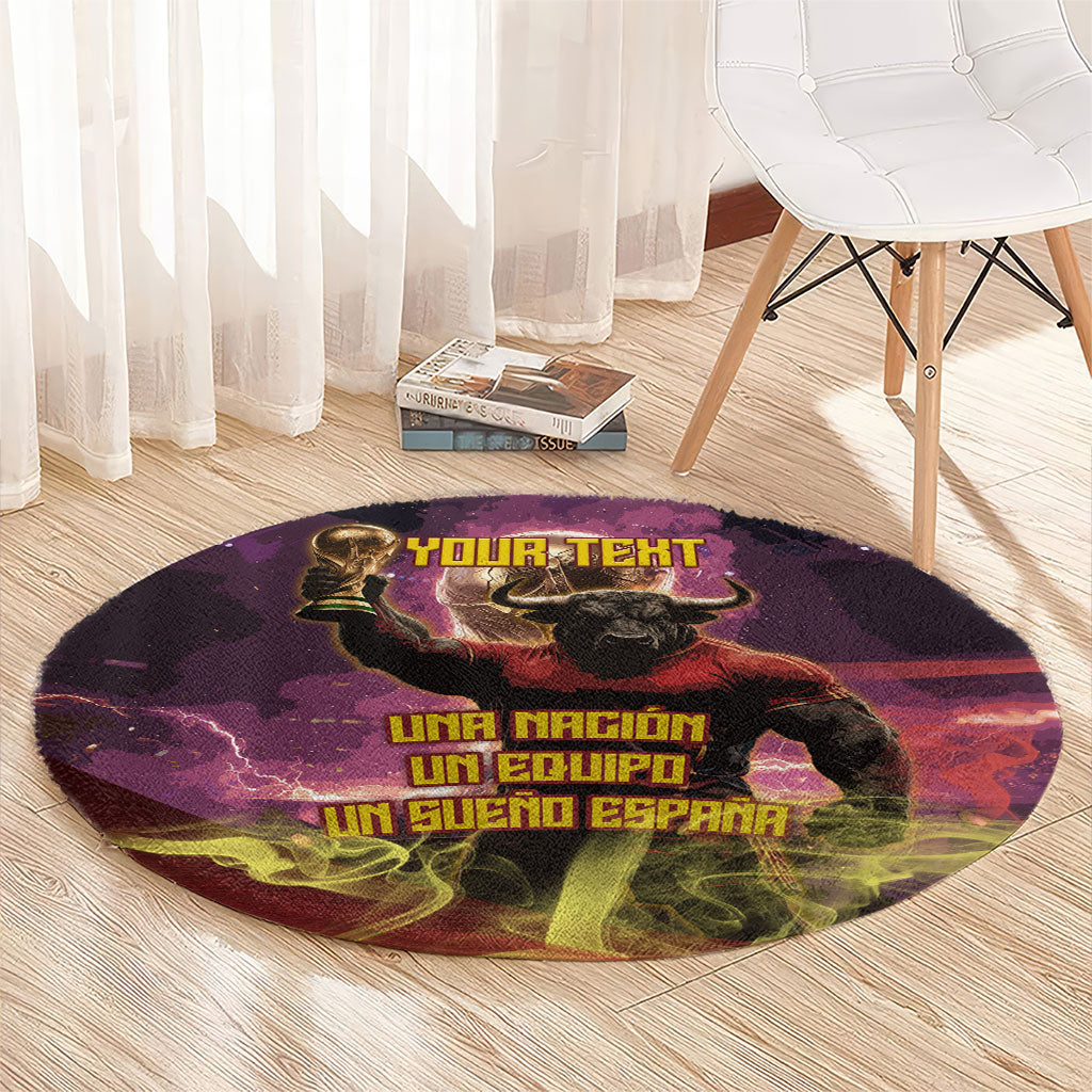Personalized Spain Football Bull Mascot Round Carpet Spanish Pride Champion Trophy Graphic Art