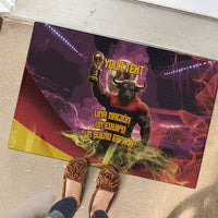 Personalized Spain Football Bull Mascot Rubber Doormat Spanish Pride Champion Trophy Graphic Art