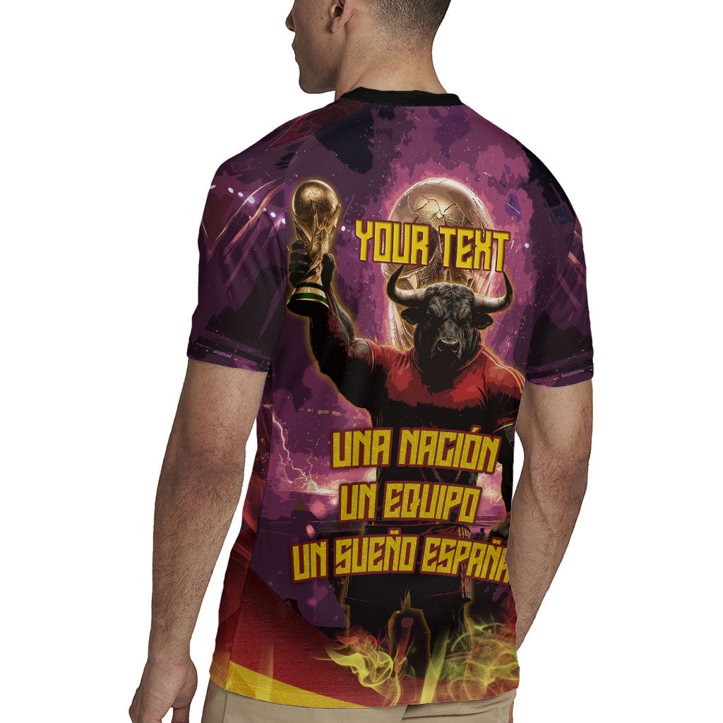 Personalized Spain Football Bull Mascot Rugby Jersey Spanish Pride Champion Trophy Graphic Art