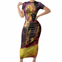 Personalized Spain Football Bull Mascot Short Sleeve Bodycon Dress Spanish Pride Champion Trophy Graphic Art