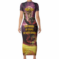 Personalized Spain Football Bull Mascot Short Sleeve Bodycon Dress Spanish Pride Champion Trophy Graphic Art