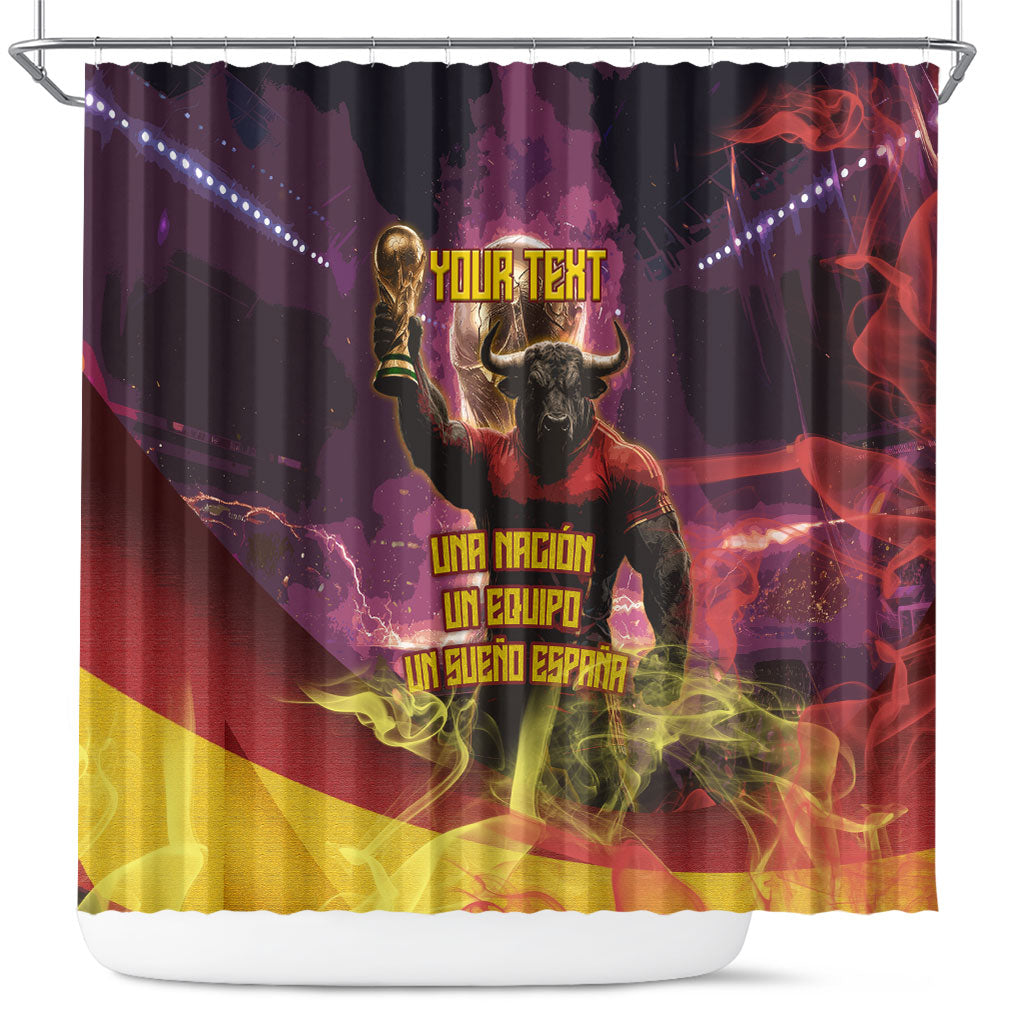 Personalized Spain Football Bull Mascot Shower Curtain Spanish Pride Champion Trophy Graphic Art