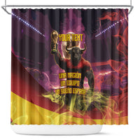 Personalized Spain Football Bull Mascot Shower Curtain Spanish Pride Champion Trophy Graphic Art