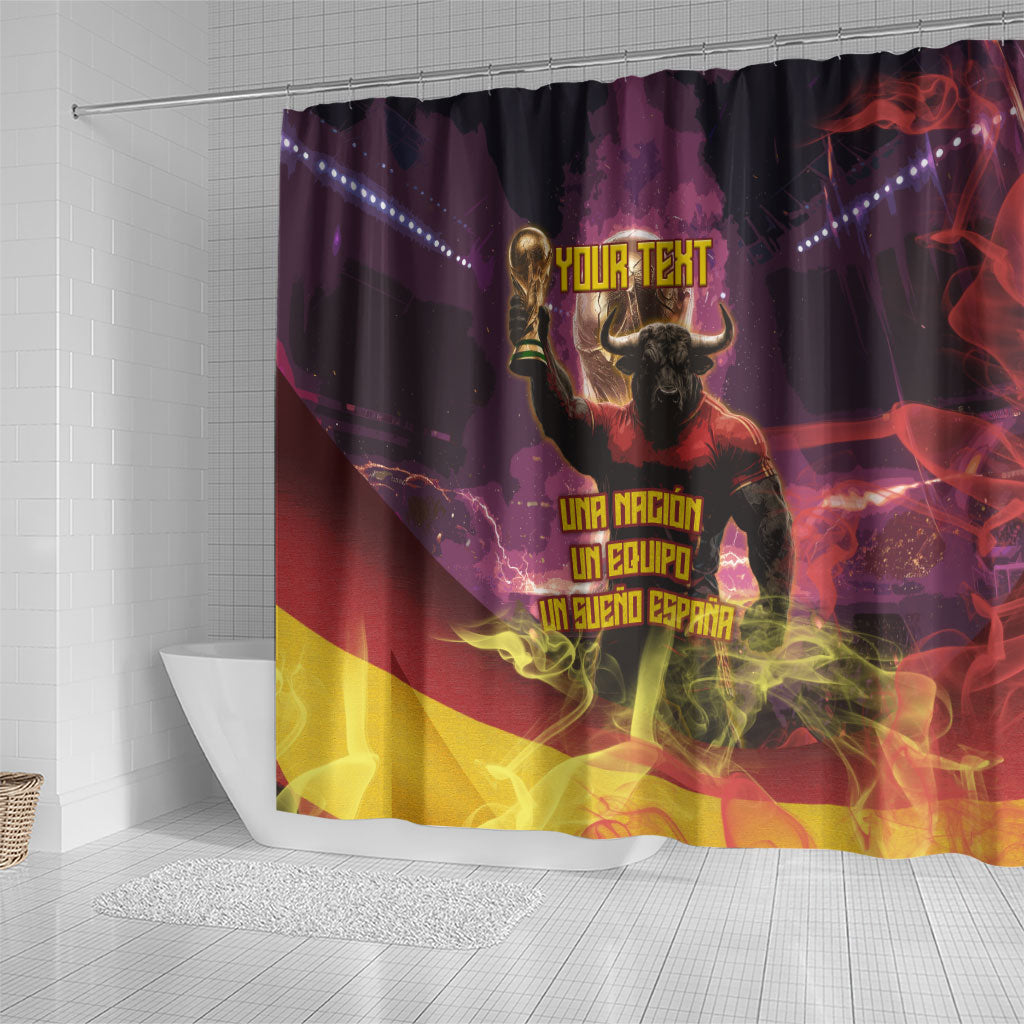Personalized Spain Football Bull Mascot Shower Curtain Spanish Pride Champion Trophy Graphic Art