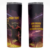 Personalized Spain Football Bull Mascot Skinny Tumbler Spanish Pride Champion Trophy Graphic Art