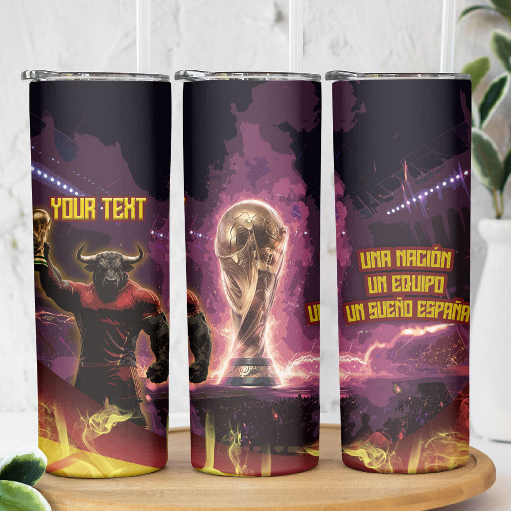Personalized Spain Football Bull Mascot Skinny Tumbler Spanish Pride Champion Trophy Graphic Art