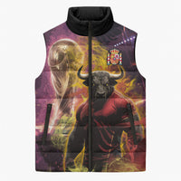 Personalized Spain Football Bull Mascot Sleeveless Puffer Jacket Spanish Pride Champion Trophy Graphic Art