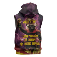 Personalized Spain Football Bull Mascot Sleeveless Zip Hoodie Spanish Pride Champion Trophy Graphic Art