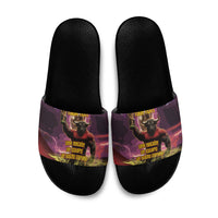 Personalized Spain Football Bull Mascot Slide Sandals Spanish Pride Champion Trophy Graphic Art