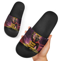 Personalized Spain Football Bull Mascot Slide Sandals Spanish Pride Champion Trophy Graphic Art