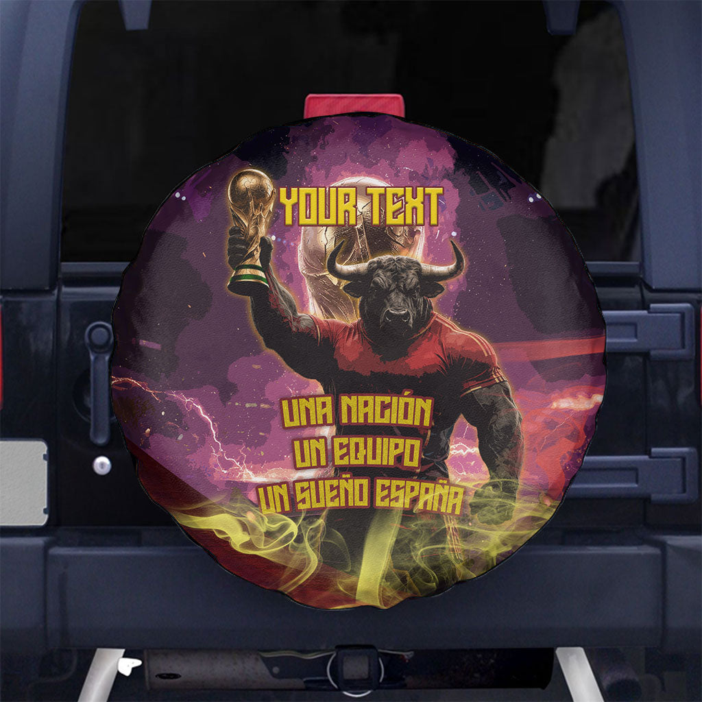 Personalized Spain Football Bull Mascot Spare Tire Cover Spanish Pride Champion Trophy Graphic Art