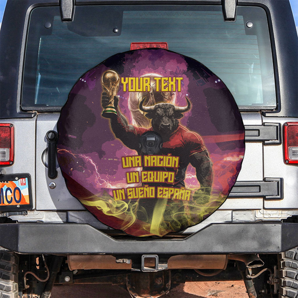 Personalized Spain Football Bull Mascot Spare Tire Cover Spanish Pride Champion Trophy Graphic Art