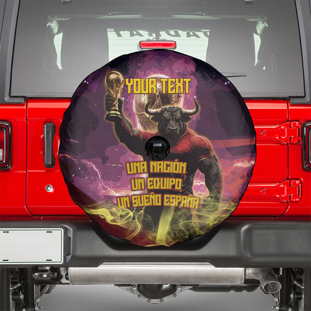 Personalized Spain Football Bull Mascot Spare Tire Cover Spanish Pride Champion Trophy Graphic Art