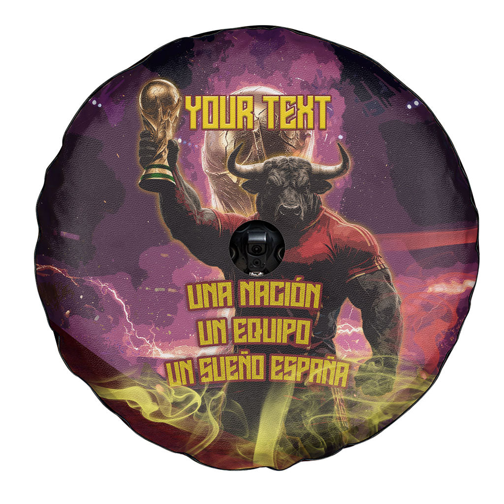 Personalized Spain Football Bull Mascot Spare Tire Cover Spanish Pride Champion Trophy Graphic Art