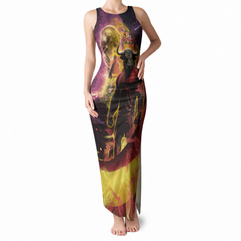 Personalized Spain Football Bull Mascot Tank Maxi Dress Spanish Pride Champion Trophy Graphic Art