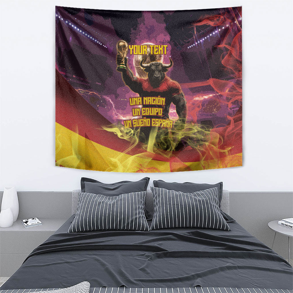 Personalized Spain Football Bull Mascot Tapestry Spanish Pride Champion Trophy Graphic Art