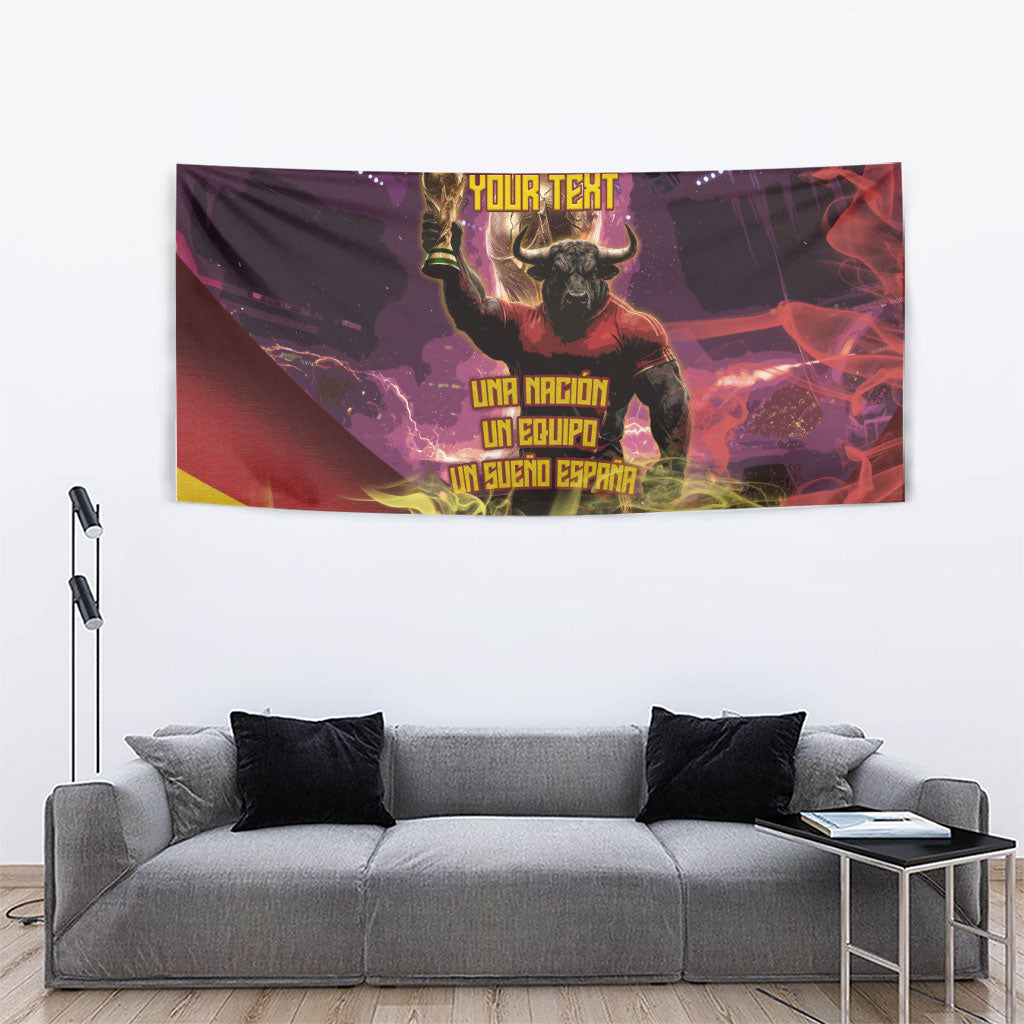 Personalized Spain Football Bull Mascot Tapestry Spanish Pride Champion Trophy Graphic Art