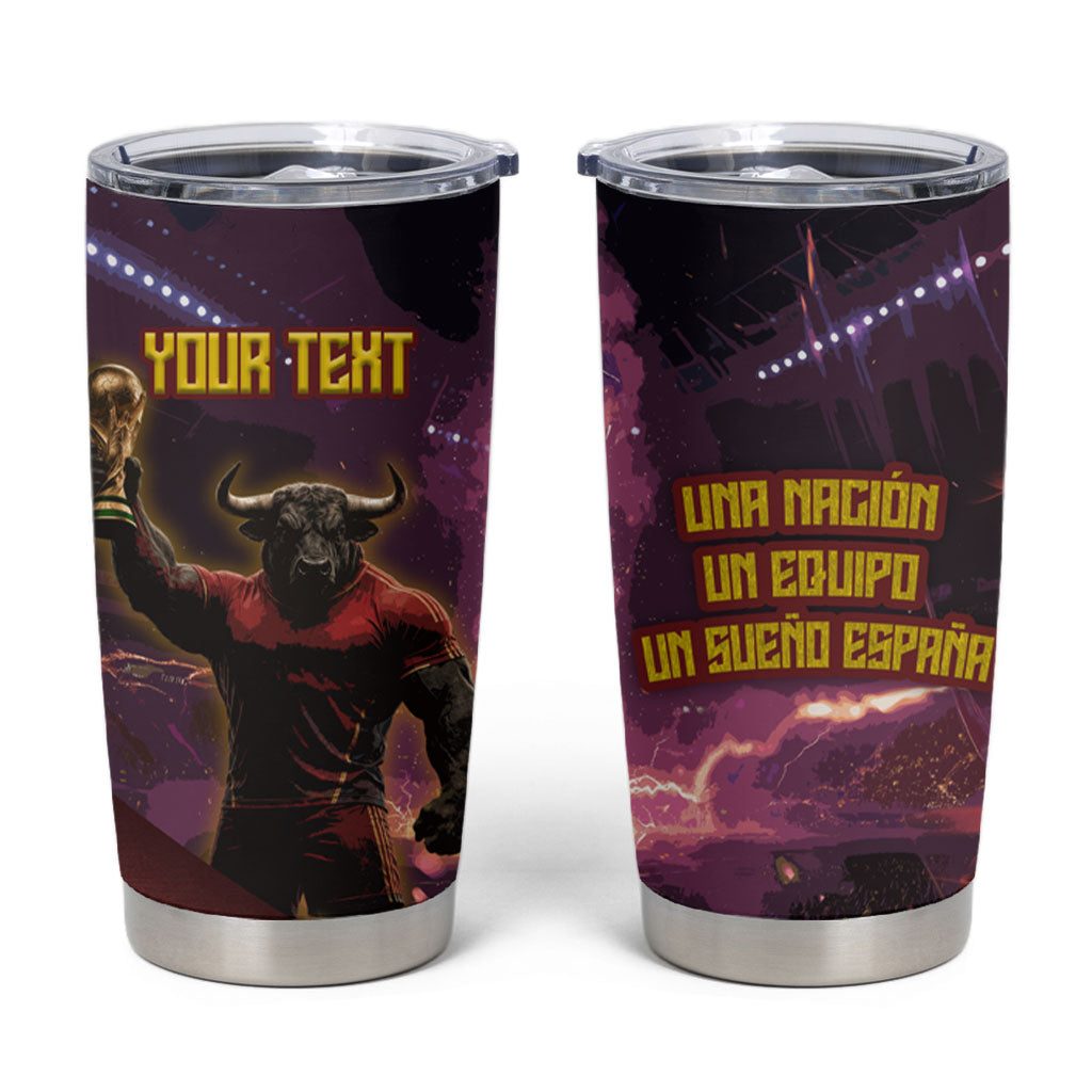 Personalized Spain Football Bull Mascot Tumbler Cup Spanish Pride Champion Trophy Graphic Art