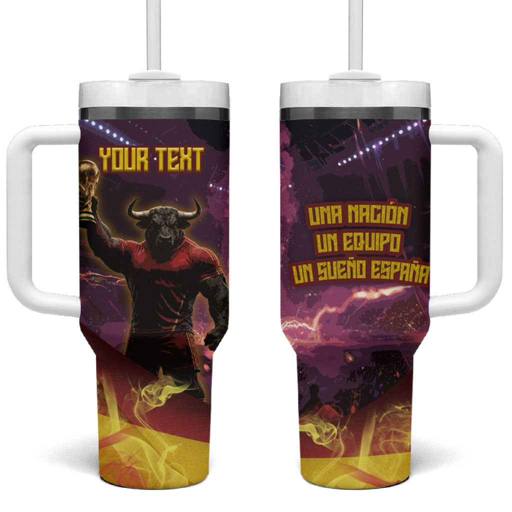Personalized Spain Football Bull Mascot Tumbler With Handle Spanish Pride Champion Trophy Graphic Art