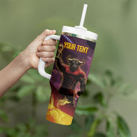 Personalized Spain Football Bull Mascot Tumbler With Handle Spanish Pride Champion Trophy Graphic Art
