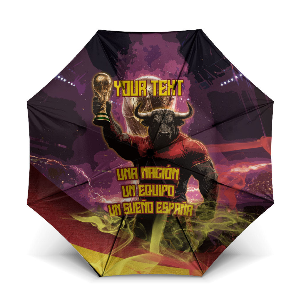 Personalized Spain Football Bull Mascot Umbrella Spanish Pride Champion Trophy Graphic Art