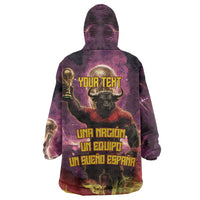 Personalized Spain Football Bull Mascot Wearable Blanket Hoodie Spanish Pride Champion Trophy Graphic Art