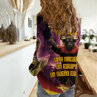 Personalized Spain Football Bull Mascot Women Casual Shirt Spanish Pride Champion Trophy Graphic Art