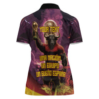 Personalized Spain Football Bull Mascot Women Polo Shirt Spanish Pride Champion Trophy Graphic Art
