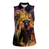 Personalized Spain Football Bull Mascot Women Sleeveless Polo Shirt Spanish Pride Champion Trophy Graphic Art