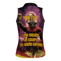 Personalized Spain Football Bull Mascot Women Sleeveless Polo Shirt Spanish Pride Champion Trophy Graphic Art