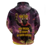Personalized Spain Football Bull Mascot Zip Hoodie Spanish Pride Champion Trophy Graphic Art