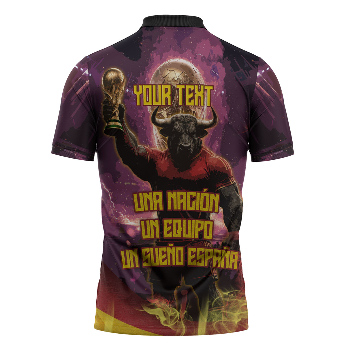 Personalized Spain Football Bull Mascot Zipper Polo Shirt Spanish Pride Champion Trophy Graphic Art