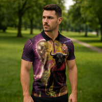 Personalized Spain Football Bull Mascot Zipper Polo Shirt Spanish Pride Champion Trophy Graphic Art