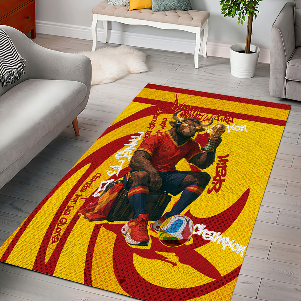 Spain Football Bull Mascot Area Rug Spanish Pride Champion Soccer Trophy Graffiti