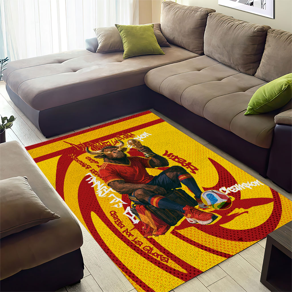 Spain Football Bull Mascot Area Rug Spanish Pride Champion Soccer Trophy Graffiti