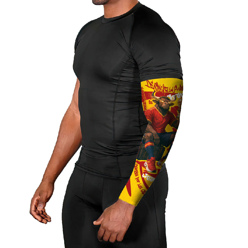 Spain Football Bull Mascot Arm Sleeves Spanish Pride Champion Soccer Trophy Graffiti